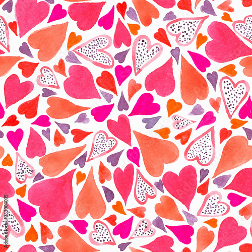 Watercolor seamless pattern with heart. Bright background.