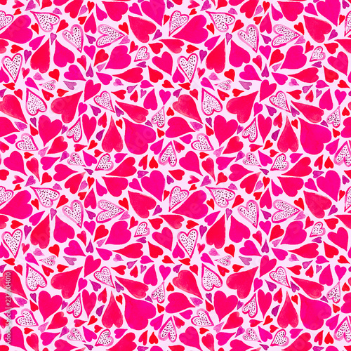 Watercolor seamless pattern with heart. Bright background.