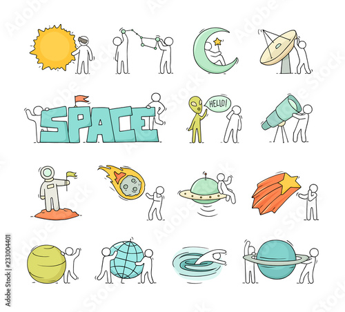  little people with space objects