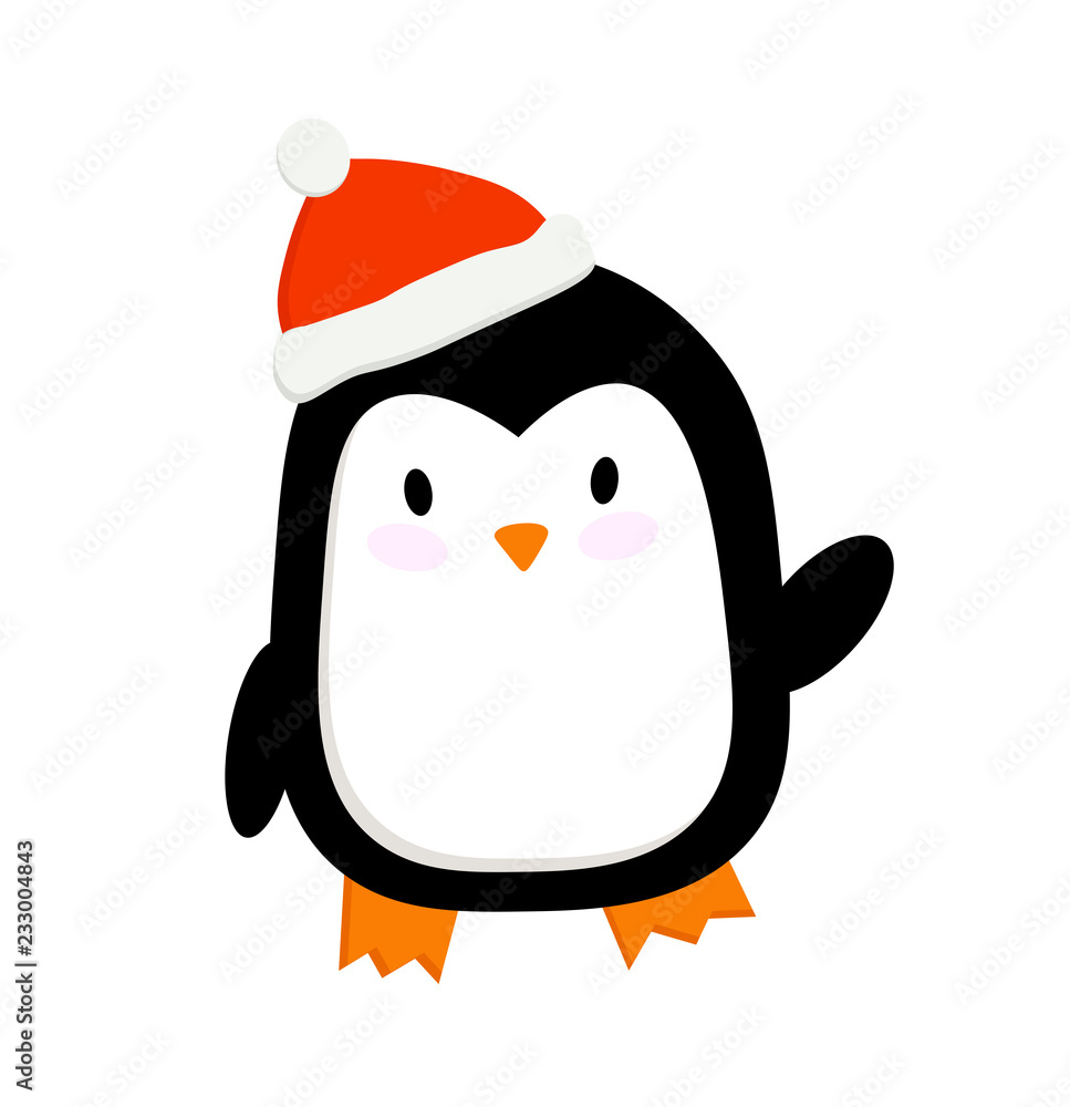 vector cute illustration of a penguin in a new year cap. Christmas cartoon  picture Stock Vector | Adobe Stock