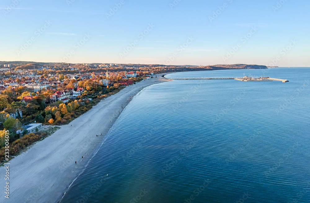 Aerial sea view for Sopot down city