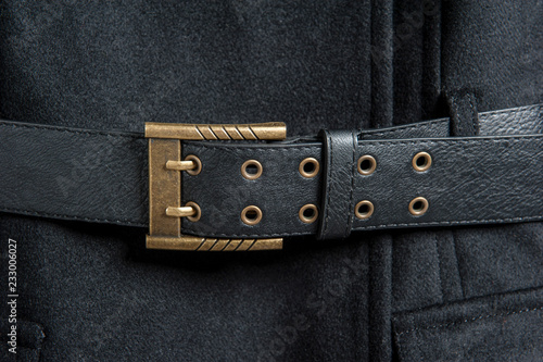 Coat leather belt close-up
