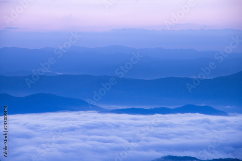 beautiful scene  mountain vew has a beautiful morning mist.