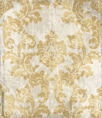 Vintage golden baroque ornamented background Vector. Royal luxury texture. Elegant decor design with old grunge effects