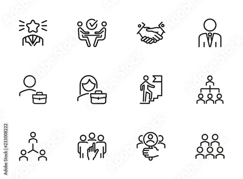 Headhunting icon. Set of line icons on white background. Job interview, hr manager, partnership. Recruitment concept. Vector illustration can be used for topics like business, employment, career