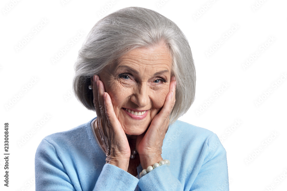 Portrait of beautiful senior woman on white background Portrait of beautiful senior woman on white background