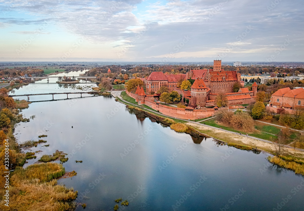 Malbork castle overview in autumn colors