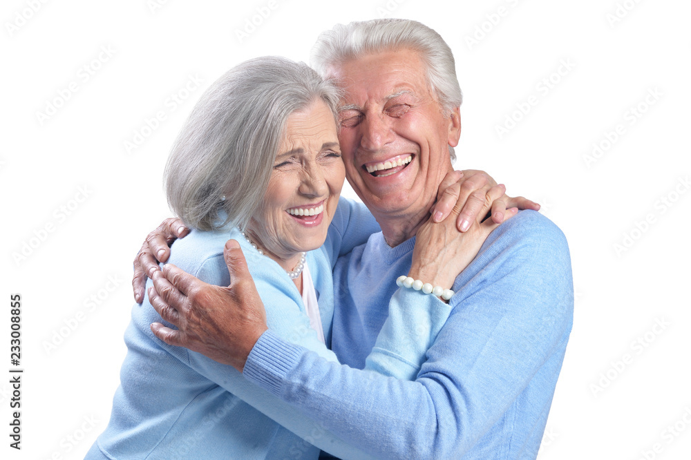 Portrait of happy senior couple on white background Portrait of happy senior couple on white background