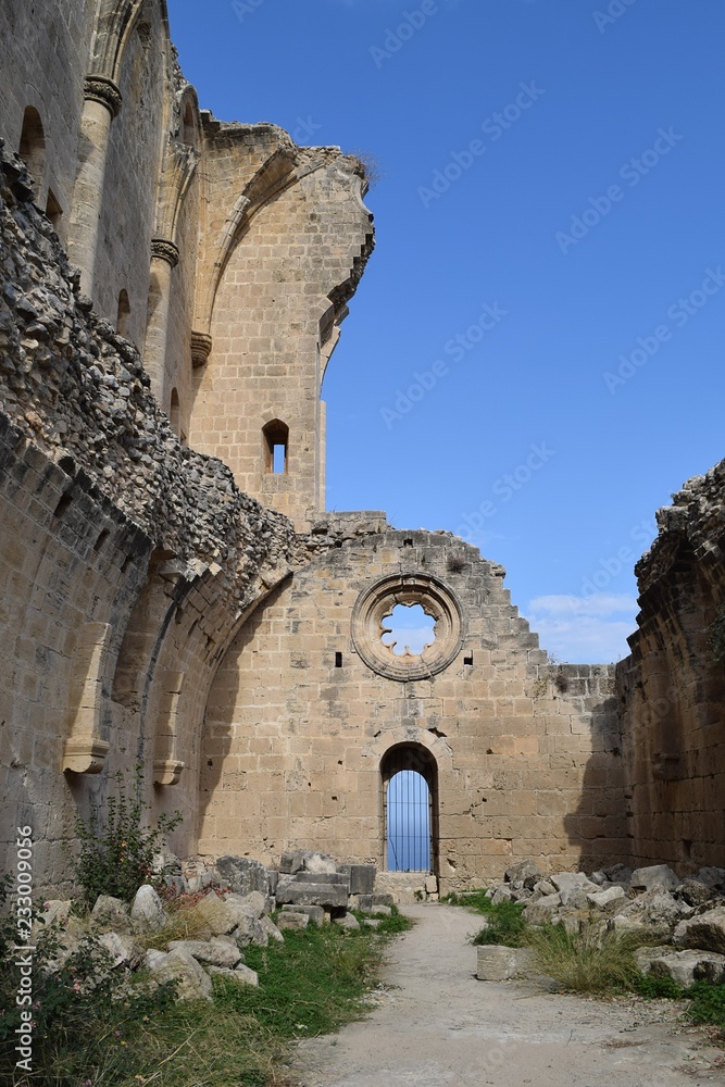 The interior is Gothic. Gothic Abbey. Medieval Abbey. Bellapais Abbey. Cyprus
