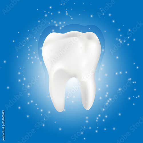 Healthy tooth with glowing effect, teeth whitening concept