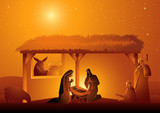 Nativity Scene of The Holy Family In Stable