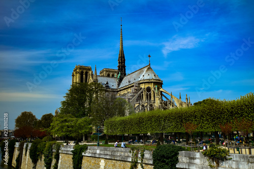 The Cathedral of Notre Dame de Paris as seen from the Seine River