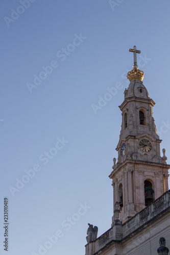 The Sanctuary of Fatima (Basilica of Our Lady of Fatima) with the moon, Portugal