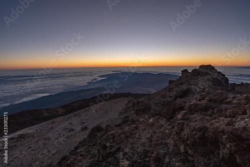 Sun is rising over Canary Islands  seen  from near the summit of Teide Mountain  Tenerife  Canary Islands  Spain