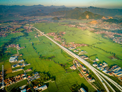 Aerial View of SOROJA (Soreang - Pasir Koja) Toll Road, A new Highway in Bandung, West Java, Indonesia Asia photo