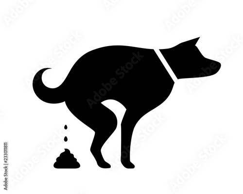 Dog pooping vector silhouette