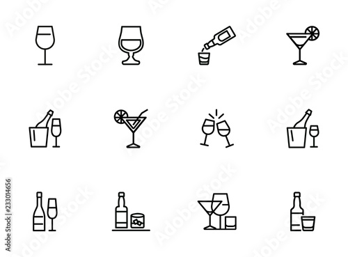 Alcoholic drinks line icon set. Cocktail, wine, strong drink. Alcohol concept. Can be used for topics like restaurant, bar, celebration, party