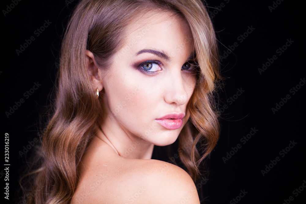 Closeup portrait of beautiful model with long blond hair Closeup portrait of beautiful model with long blond hair
