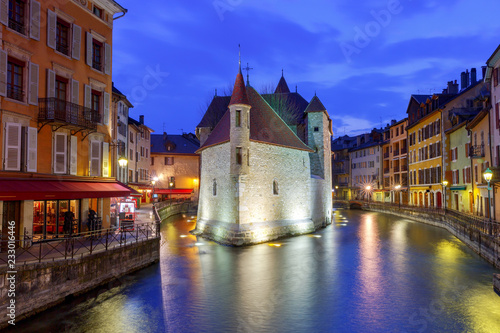 Annecy. Old city on the sunset.