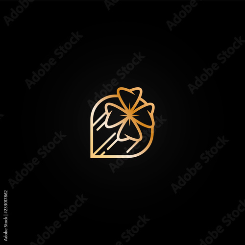 Bright shiny golden casino logo icon with  four leaf clover. Metal color logotype, label, emblem for gambling establishment, lottery, lucky place brand