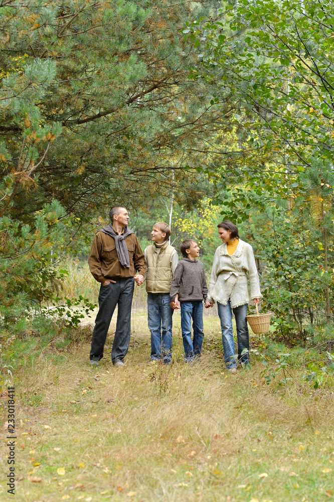 Portrait of family of four in park