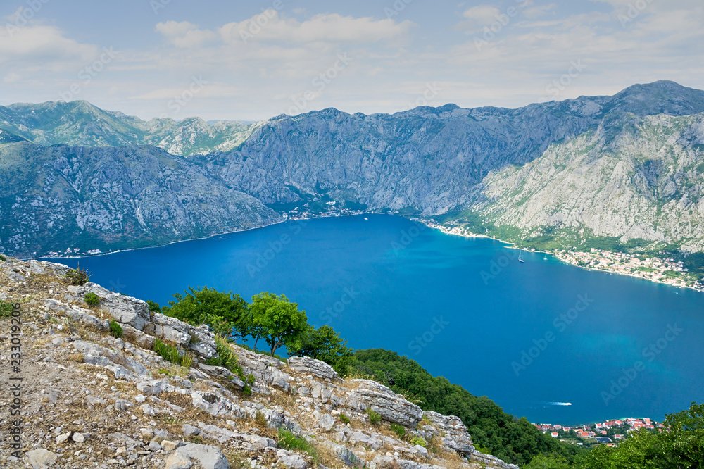 Panoramic view of the Bay of Kotor and the mountains