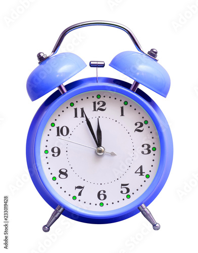 Blue clock on white isolated background, which shows the approximate 12 hours. The New Year is coming_
