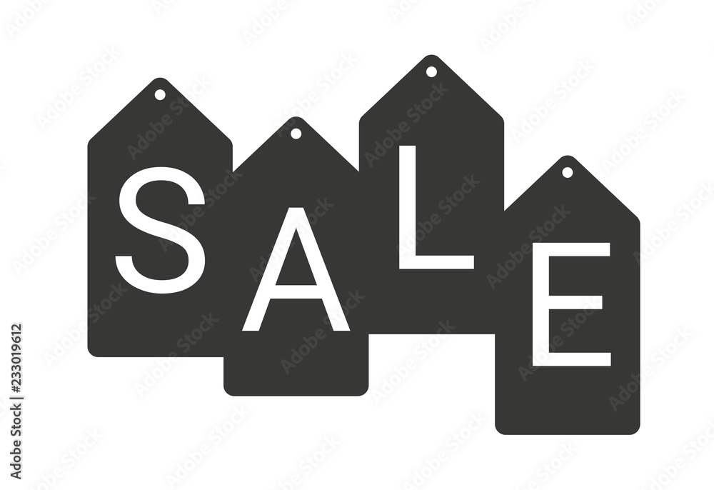 Sale or discount banner for Black Friday, winter holidays or other occassions. Black tags with white text isolated on white background. Sale or discount banner for Black Friday, winter holidays or other occassions. Black tags with white text isolated on white background.