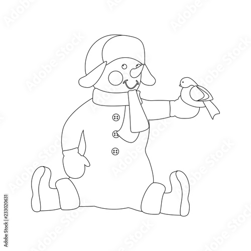 Snowman with bird coloring page