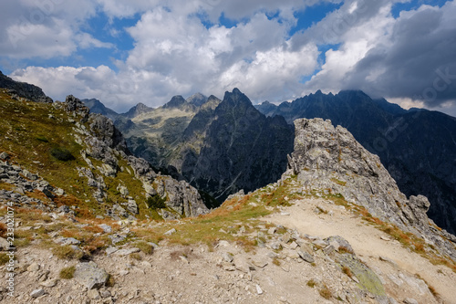 rocky hiking trails for tourists in western carpathian Tatra mountains in slovakia