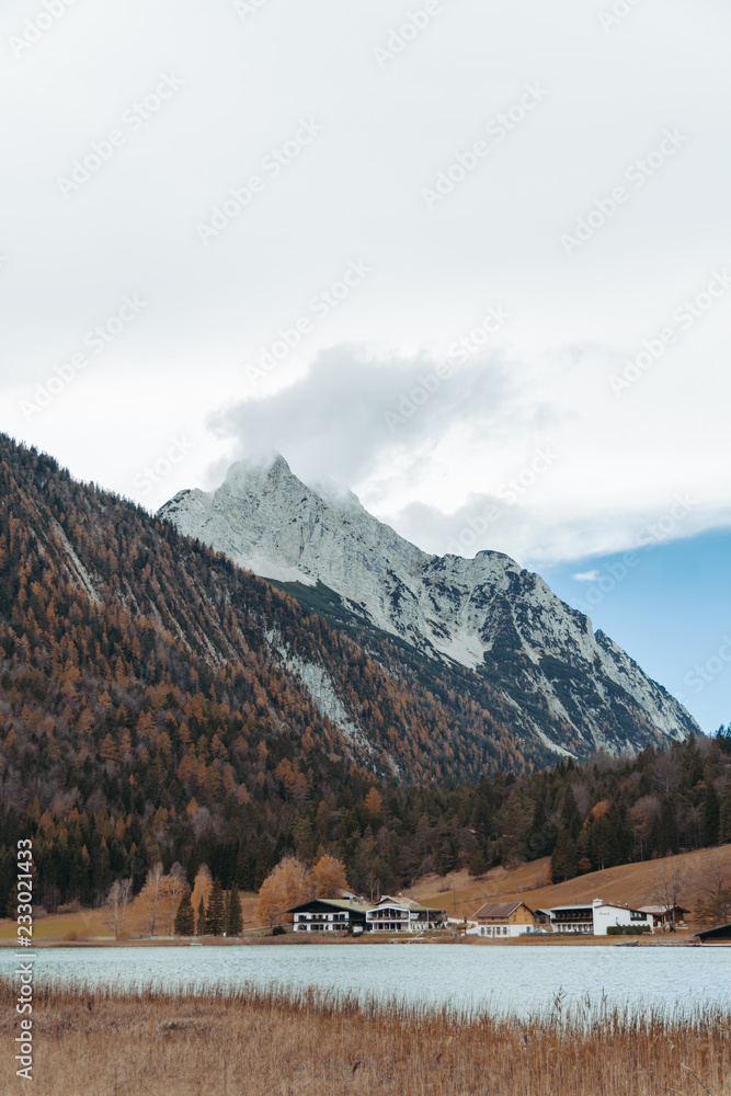 german town Mittenwald, mountains and lakes countryside