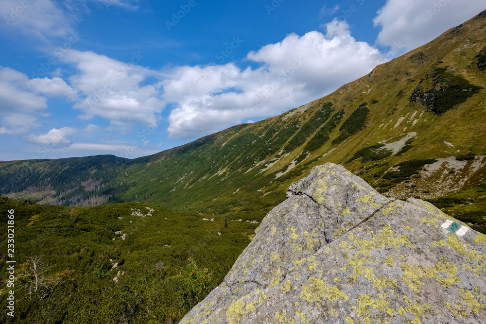 rocky hiking trails for tourists in western carpathian Tatra mountains in slovakia