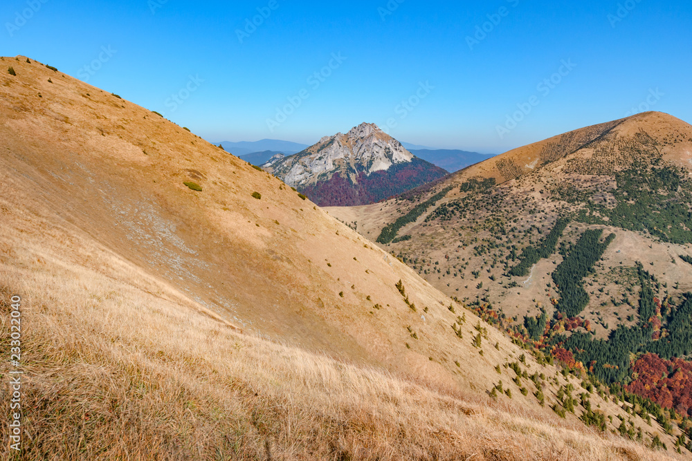 The Great Rozsutec hill in The Vratna valley in sunny day The Great Rozsutec hill in The Vratna valley in sunny day