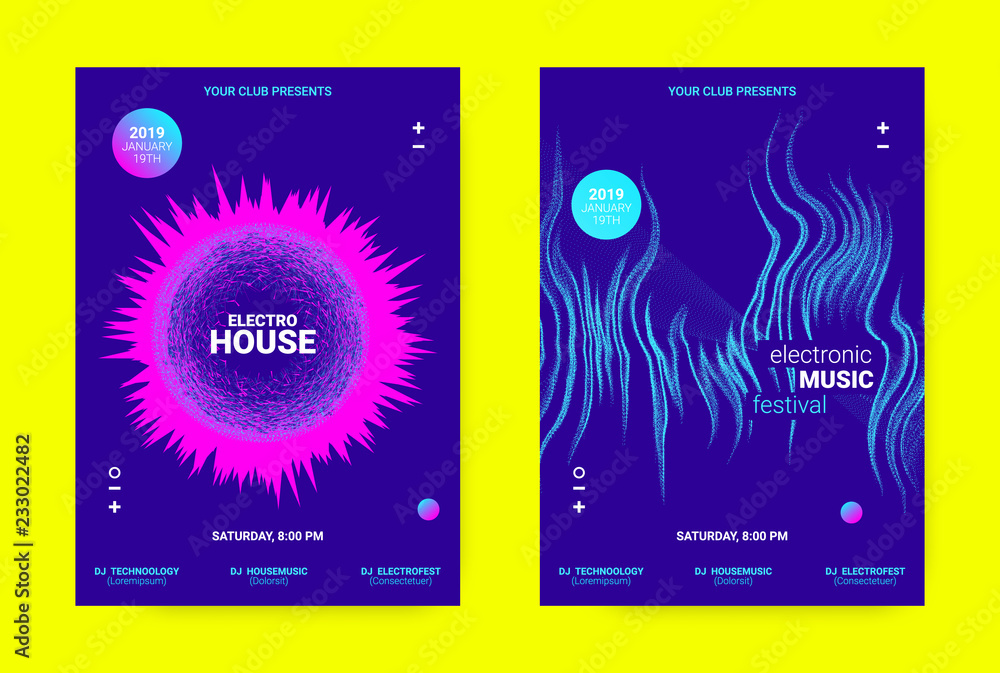 Obraz premium Wave Music Poster Concept. Electronic Sound Flyer.