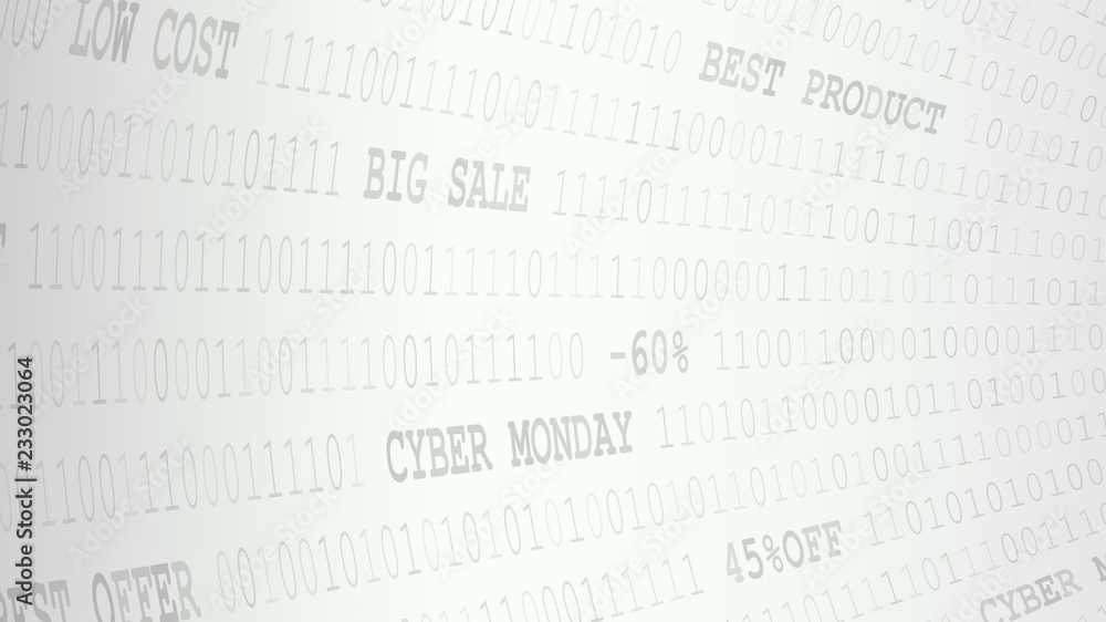 Cyber monday background of zeros, ones and inscriptions in white and gray colors Cyber monday background of zeros, ones and inscriptions in white and gray colors