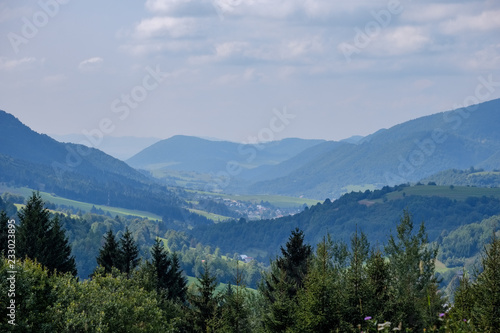 western carpathian Tatra mountain skyline with green fields and forests in foreground © Martins Vanags