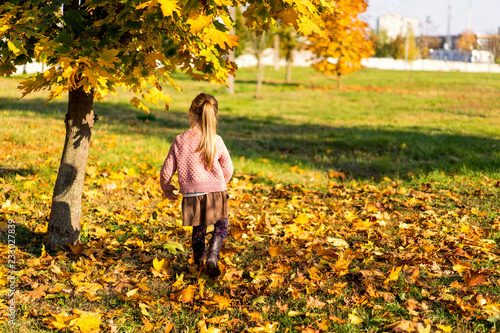 girl 4 years old walks in autumn park