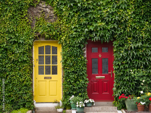 Fassade mit Efeu und zwei Türen in gelb und rot © TravelPOIs