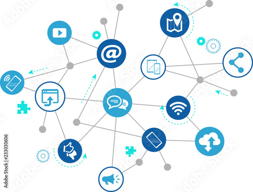 mobile communication / social media marketing challenges design - vector illustration