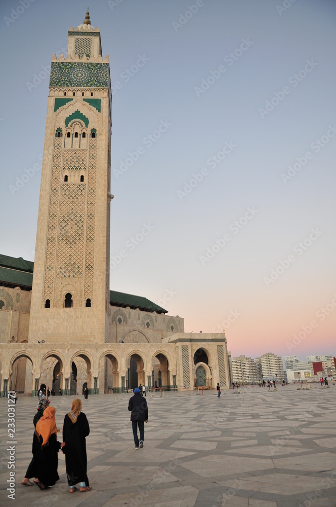 Group of women in front of Hassan II. mosque, Casablanca, Morocco 