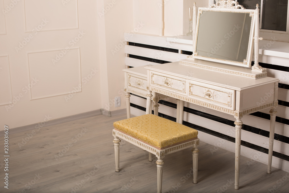 dressing table in the bedroom female table. table with makeup mirror dressing table in the bedroom female table. table with makeup mirror