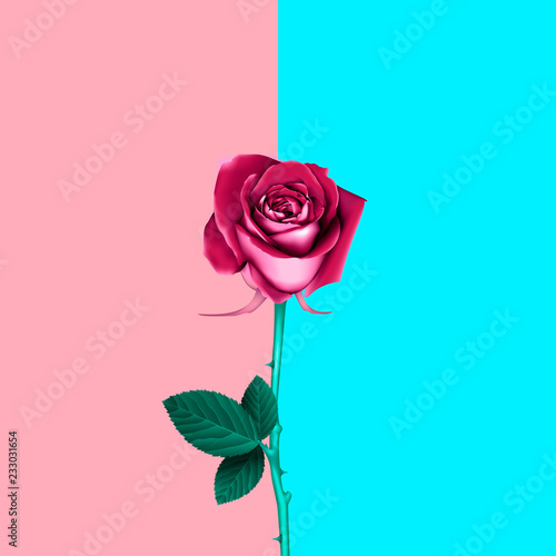 Rose in vibrant gradient holographic neon colors. Concept pop art. Minimal surrealism background.