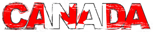 Word CANADA with Canadian national flag under it, distressed grunge look. photo