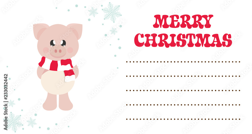 cartoon cute pig with scarf on the christmas card cartoon cute pig with scarf on the christmas card