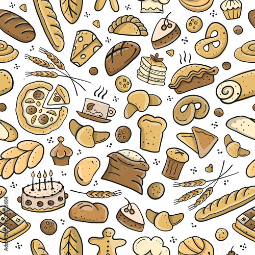 Bakery seamless pattern, sketch background for your design