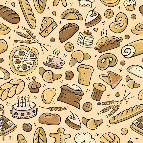 Bakery seamless pattern, sketch background for your design