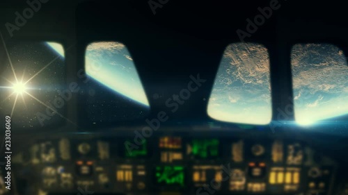 Inside a spacecraft above earth in 4K