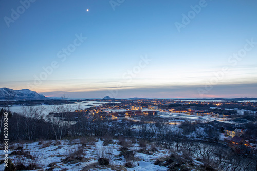 View from a hill outside the city towards the town and the mountain Torghatten  County of Nordland © Gunnar E Nilsen
