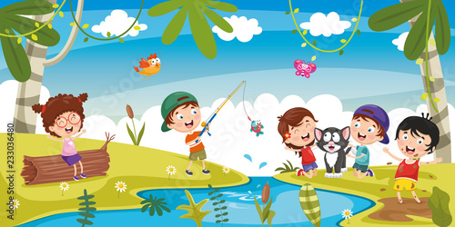 Vector Illustration Of Kids Playing Outside