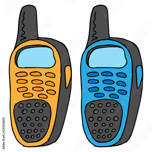  Old walkie talkie. Vector illustration of an old mobile phone. Hand drawn walkie talkie.